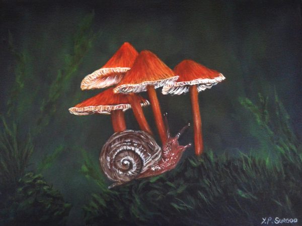 Snail and Mushroom Acrylic Painting