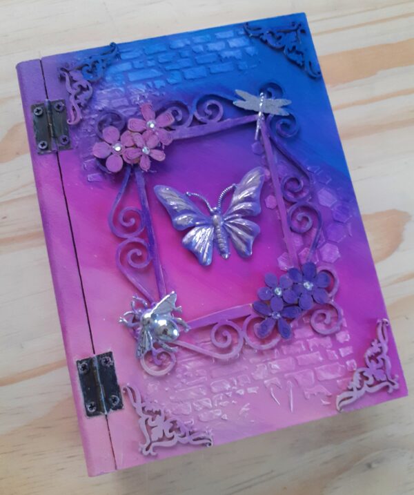 Wooden Book Box Pink and Purple