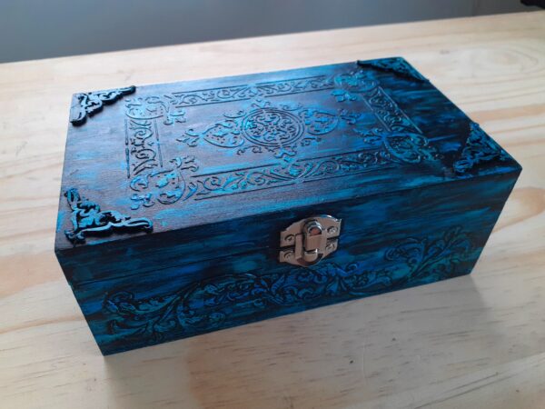 Wooden Box Blue, Turquoise and Black