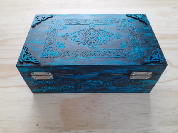 Wooden Box Blue, Turquoise and Black - Image 4