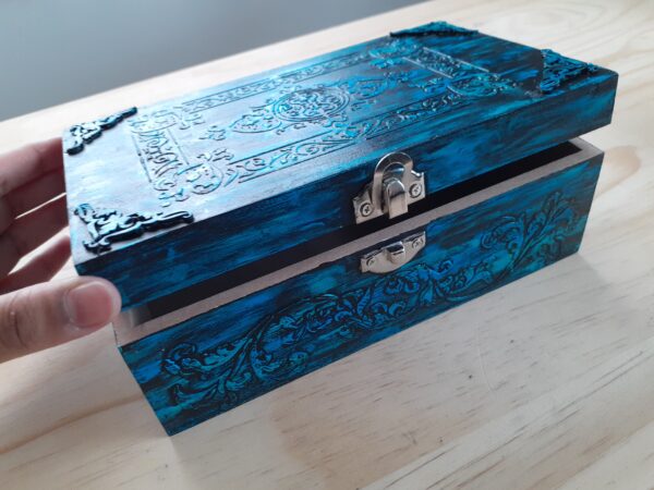 Wooden Box Blue, Turquoise and Black - Image 3