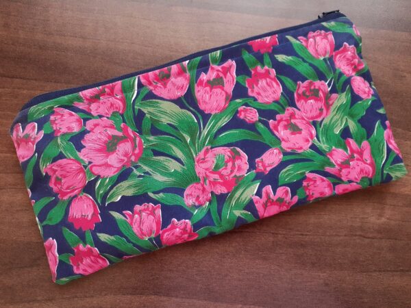 Floral Pink and Navy Pencil Case